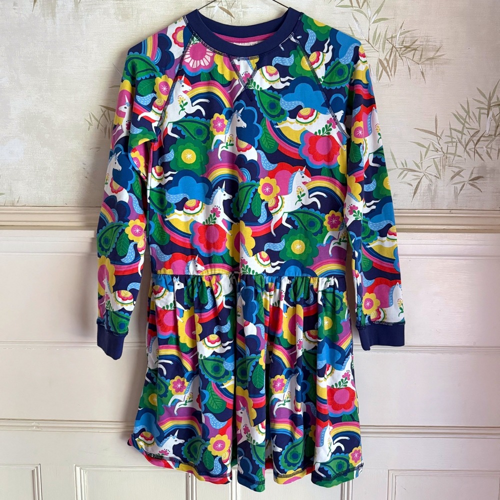 Mini Boden Unicorn Sweatshirt Dress Rainbow Long Sleeve Girls 11-12